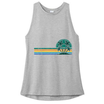 Palm Trees Retro Beach Summer Ladies PosiCharge Tri-Blend Wicking Tank