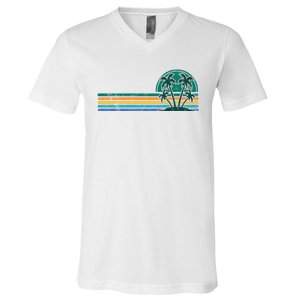 Palm Trees Retro Beach Summer V-Neck T-Shirt