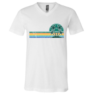 Palm Trees Retro Beach Summer V-Neck T-Shirt
