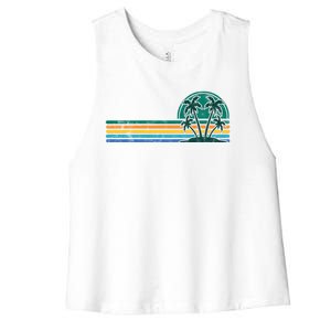 Palm Trees Retro Beach Summer Women's Racerback Cropped Tank