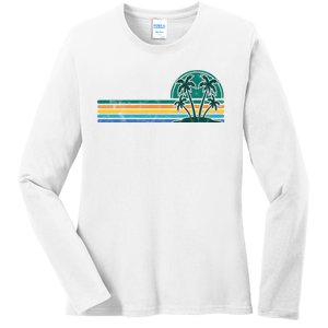 Palm Trees Retro Beach Summer Ladies Long Sleeve Shirt