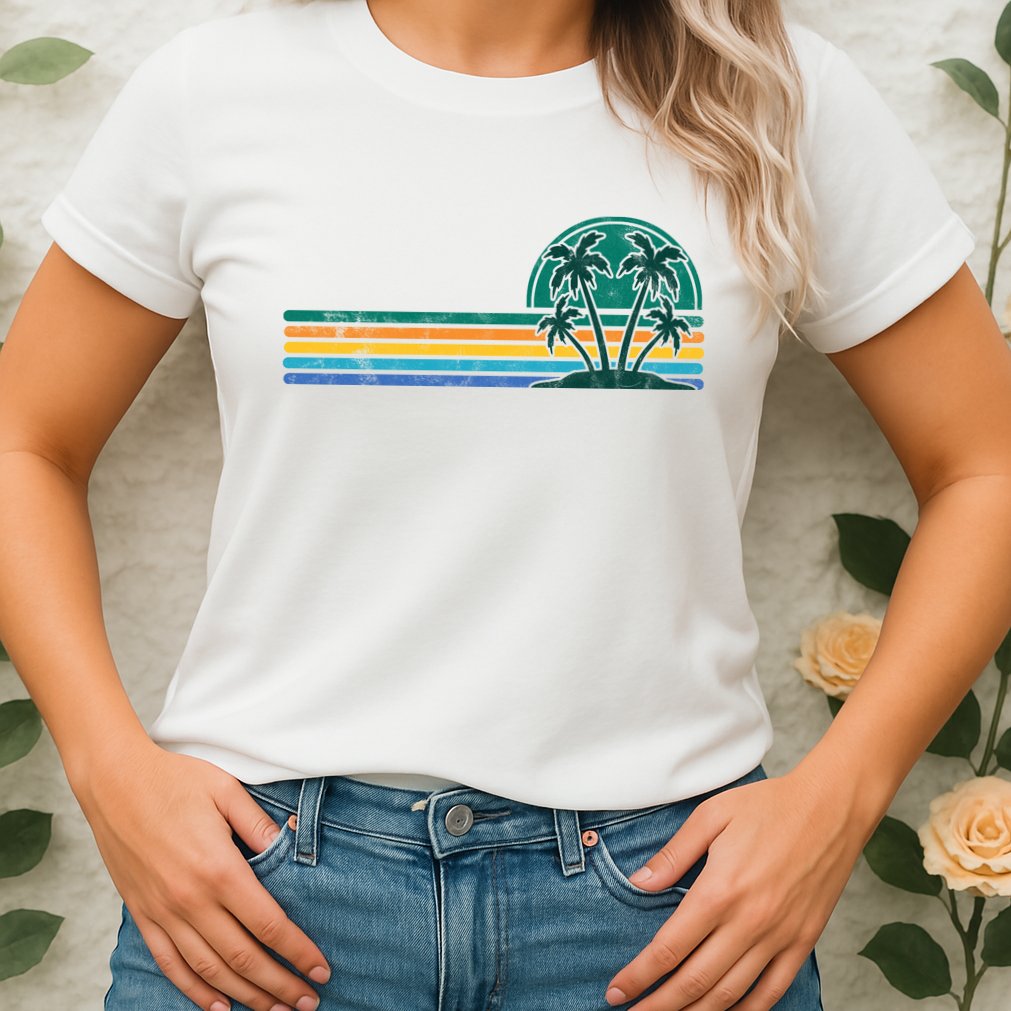 Palm Trees Retro Beach Summer Womens T-Shirt