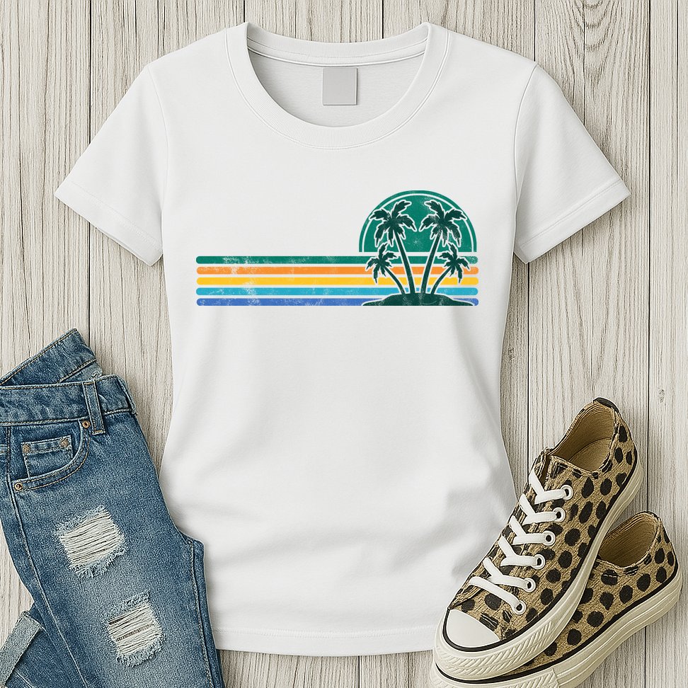 Palm Trees Retro Beach Summer Womens T-Shirt