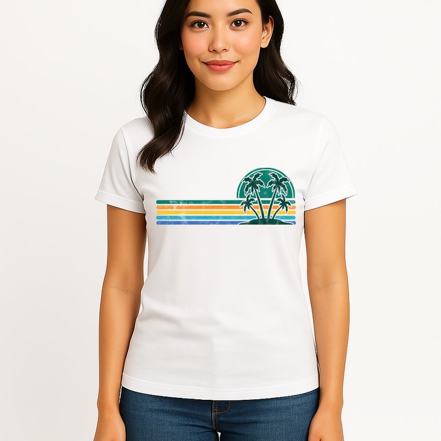 Palm Trees Retro Beach Summer Womens T-Shirt