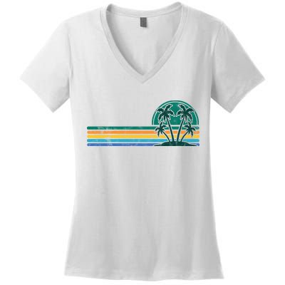 Palm Trees Retro Beach Summer Women's V-Neck T-Shirt