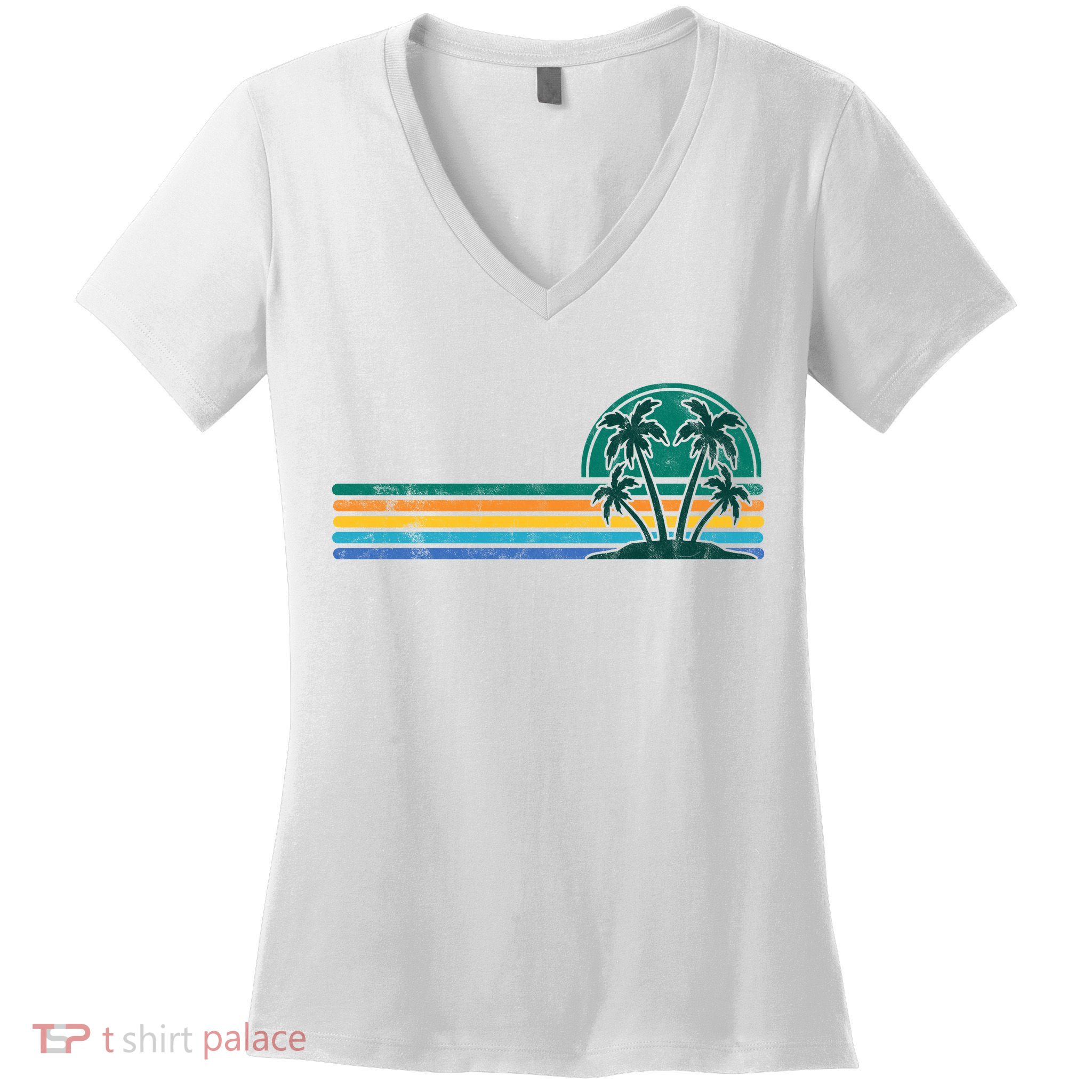 Palm Trees Retro Beach Summer Women's V-Neck T-Shirt