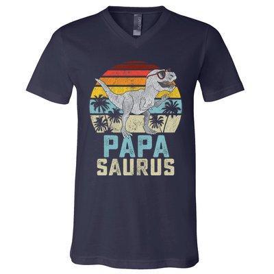 Papasaurus T Rex Dinosaur Papa Saurus Family Matching V-Neck T-Shirt