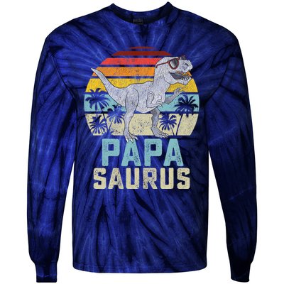 Papasaurus T Rex Dinosaur Papa Saurus Family Matching Tie-Dye Long Sleeve Shirt