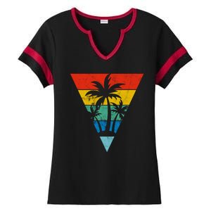 Palm Trees Retro Triangle Sunset Ladies Halftime Notch Neck Tee