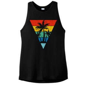 Palm Trees Retro Triangle Sunset Ladies PosiCharge Tri-Blend Wicking Tank