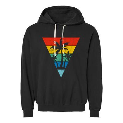 Palm Trees Retro Triangle Sunset Garment-Dyed Fleece Hoodie