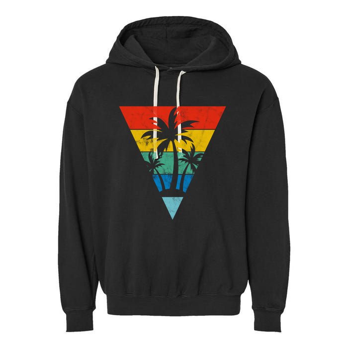 Palm Trees Retro Triangle Sunset Garment-Dyed Fleece Hoodie