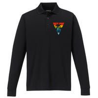 Palm Trees Retro Triangle Sunset Performance Long Sleeve Polo