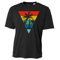 Palm Trees Retro Triangle Sunset Cooling Performance Crew T-Shirt