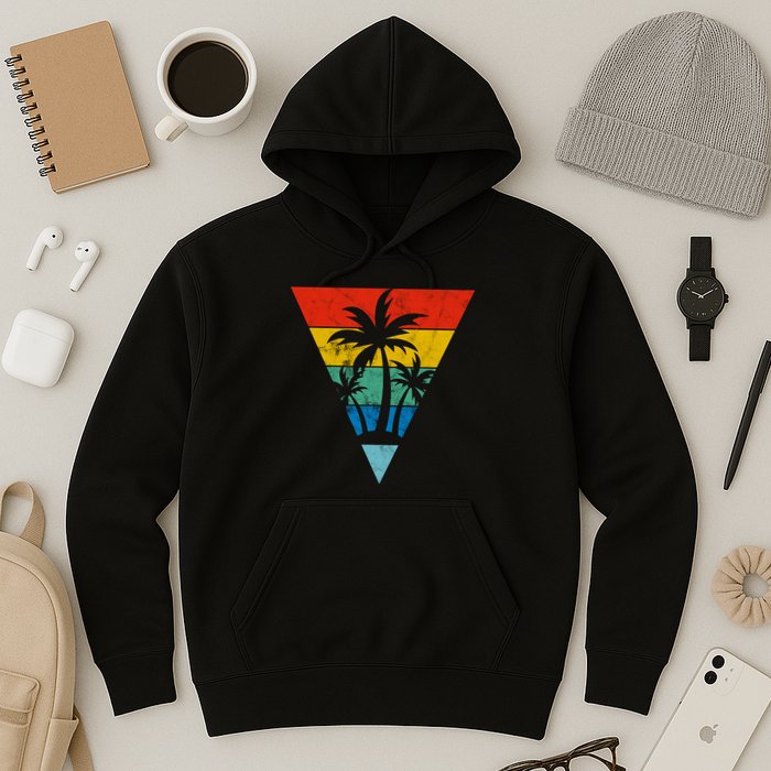 Palm Trees Retro Triangle Sunset Hoodie