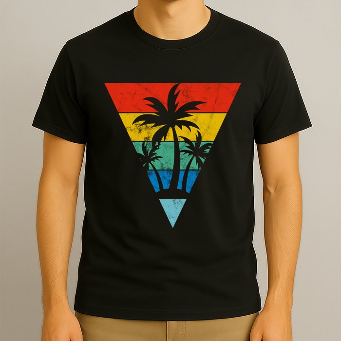 Palm Trees Retro Triangle Sunset T-Shirt