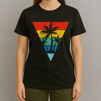 Palm Trees Retro Triangle Sunset T-Shirt