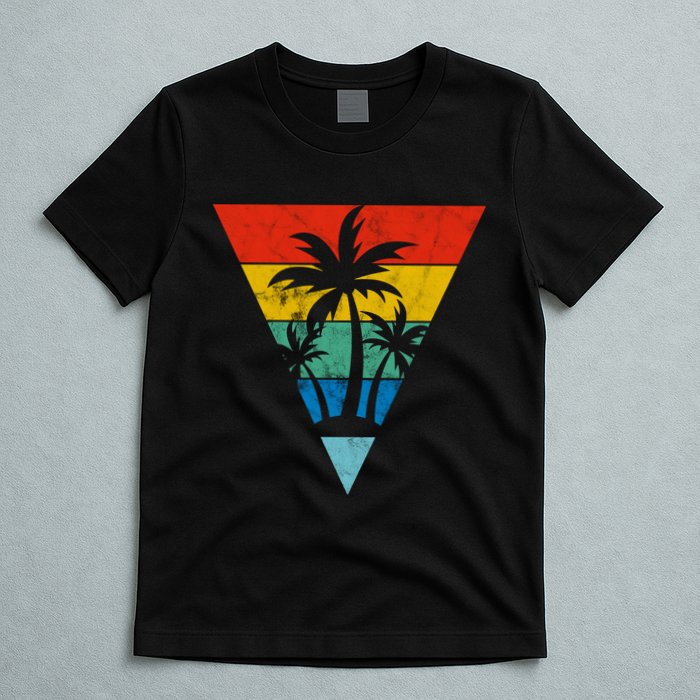 Palm Trees Retro Triangle Sunset T-Shirt