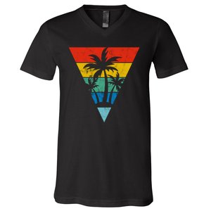 Palm Trees Retro Triangle Sunset V-Neck T-Shirt