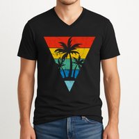Palm Trees Retro Triangle Sunset V-Neck T-Shirt