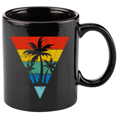 Palm Trees Retro Triangle Sunset 11oz C Handle Ceramic Mug