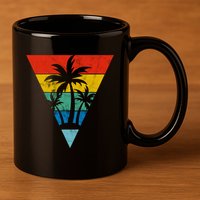 Palm Trees Retro Triangle Sunset 11oz C Handle Ceramic Mug
