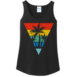 Palm Trees Retro Triangle Sunset Ladies Essential Tank