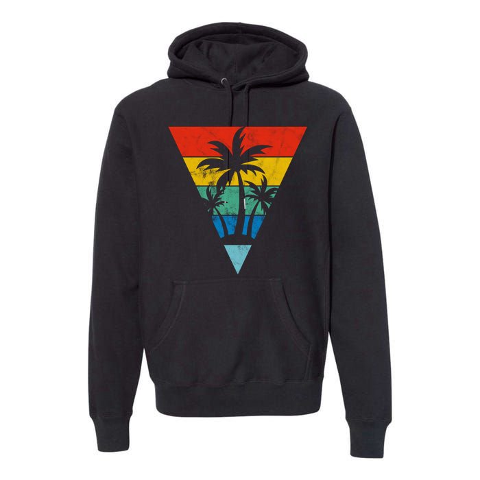 Palm Trees Retro Triangle Sunset Premium Hoodie