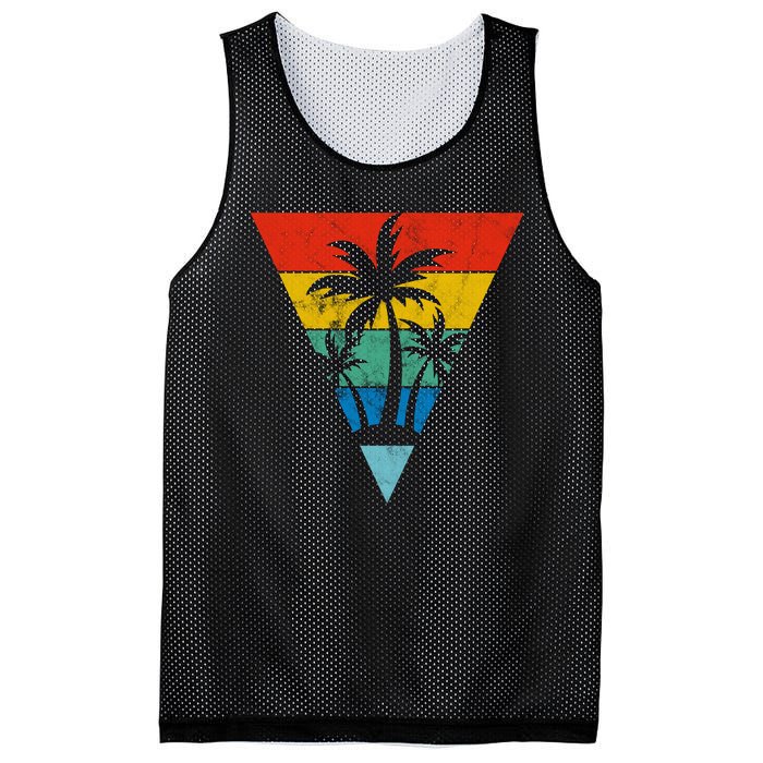 Palm Trees Retro Triangle Sunset Mesh Reversible Basketball Jersey Tank