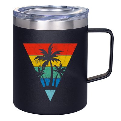 Palm Trees Retro Triangle Sunset 12oz Stainless Steel Coffee Mug