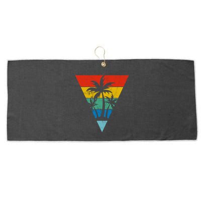 Palm Trees Retro Triangle Sunset Large Microfiber Waffle Golf Towel