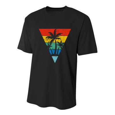 Palm Trees Retro Triangle Sunset Youth Performance Sprint T-Shirt
