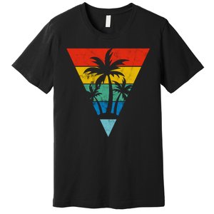 Palm Trees Retro Triangle Sunset Premium T-Shirt