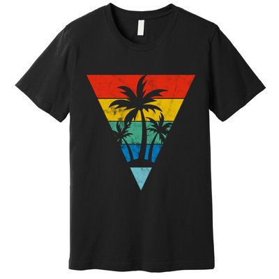 Palm Trees Retro Triangle Sunset Premium T-Shirt