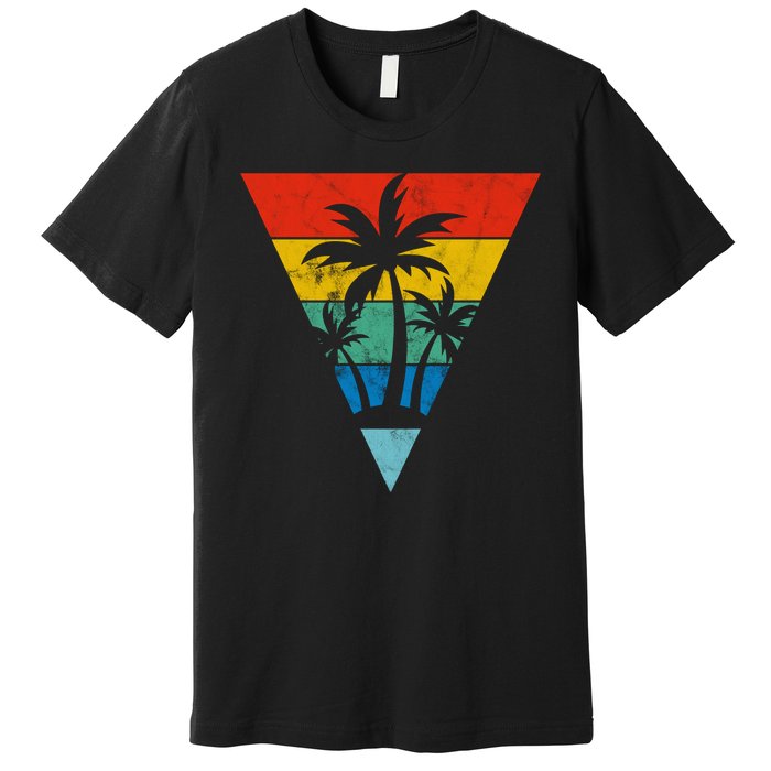 Palm Trees Retro Triangle Sunset Premium T-Shirt