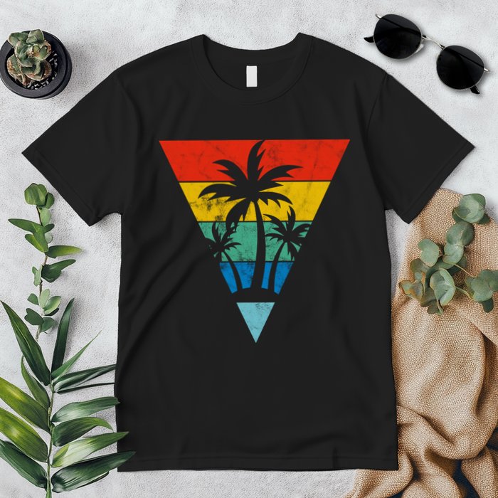 Palm Trees Retro Triangle Sunset Premium T-Shirt
