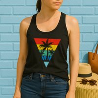 Palm Trees Retro Triangle Sunset Womens Tank Top