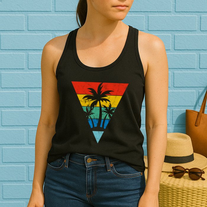 Palm Trees Retro Triangle Sunset Womens Tank Top