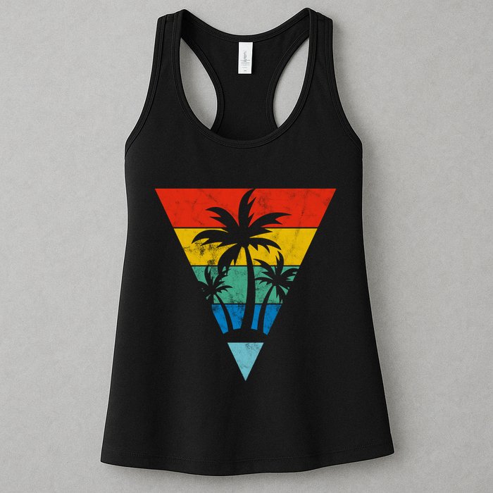 Palm Trees Retro Triangle Sunset Womens Tank Top