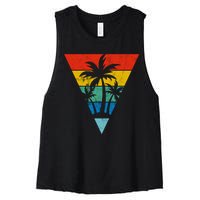 Palm Trees Retro Triangle Sunset Women's Racerback Cropped Tank