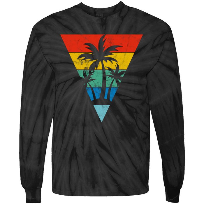 Palm Trees Retro Triangle Sunset Tie-Dye Long Sleeve Shirt