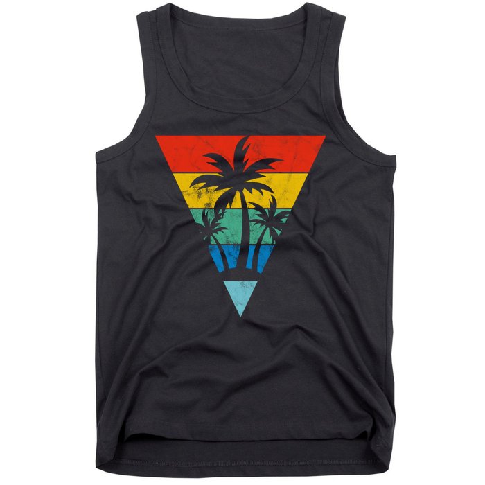 Palm Trees Retro Triangle Sunset Tank Top