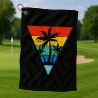 Palm Trees Retro Triangle Sunset Golf Towel