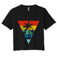 Palm Trees Retro Triangle Sunset Crop Top