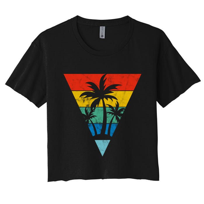 Palm Trees Retro Triangle Sunset Crop Top