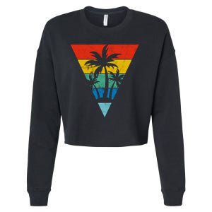 Palm Trees Retro Triangle Sunset Cropped Pullover Crew