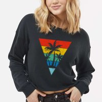 Palm Trees Retro Triangle Sunset Cropped Pullover Crew