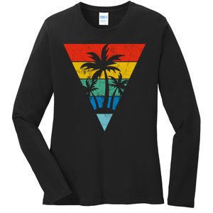 Palm Trees Retro Triangle Sunset Ladies Long Sleeve Shirt