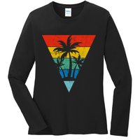 Palm Trees Retro Triangle Sunset Ladies Long Sleeve Shirt