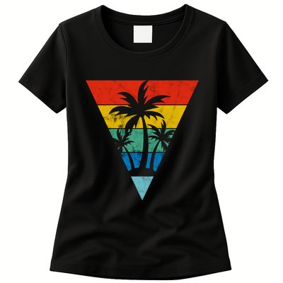 Palm Trees Retro Triangle Sunset Womens T-Shirt